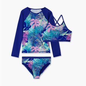 Lands End NEW girls L 10/12 3 piece swim suit bikini with rash guard